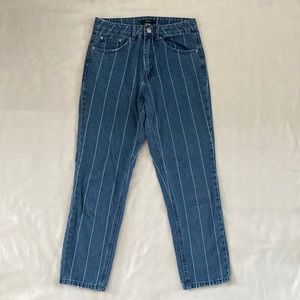 High-rise white stripped denim jeans